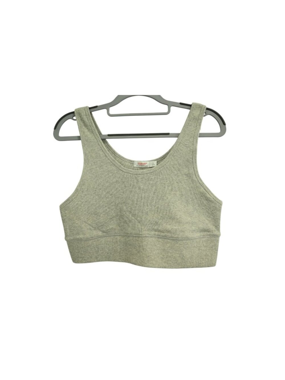 Hanes Ribbed Pullover Bralette Sz L Grey Wireless Bra Scoop Neck Stretch Fit